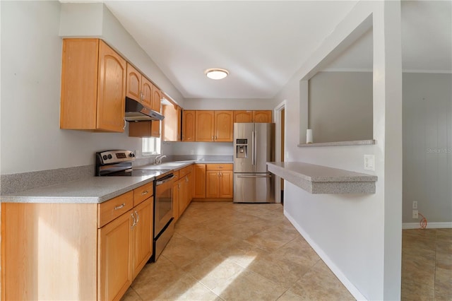 kitchen with light brown cabinets, appliances with stainless steel finishes, and sink