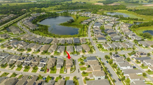 aerial view with a water view