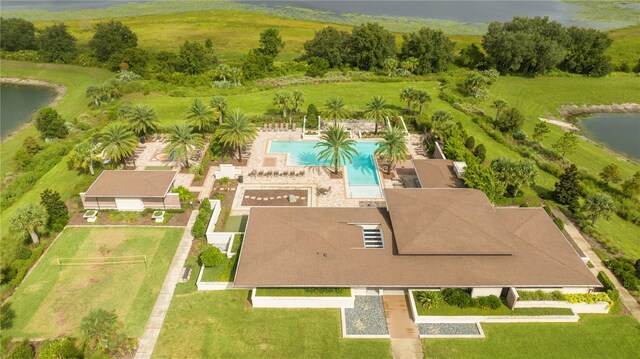 aerial view featuring a water view