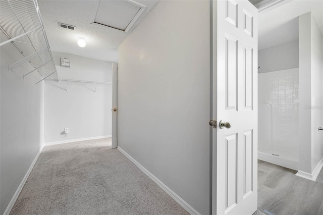 spacious closet with light carpet