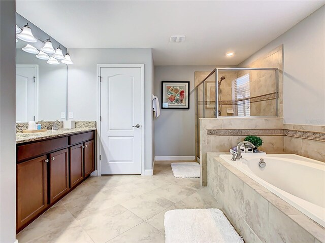 1471 Rolling Fairway Dr, Davenport, FL 33896 - full bath with vanity, baseboards, a garden tub, and a stall shower
