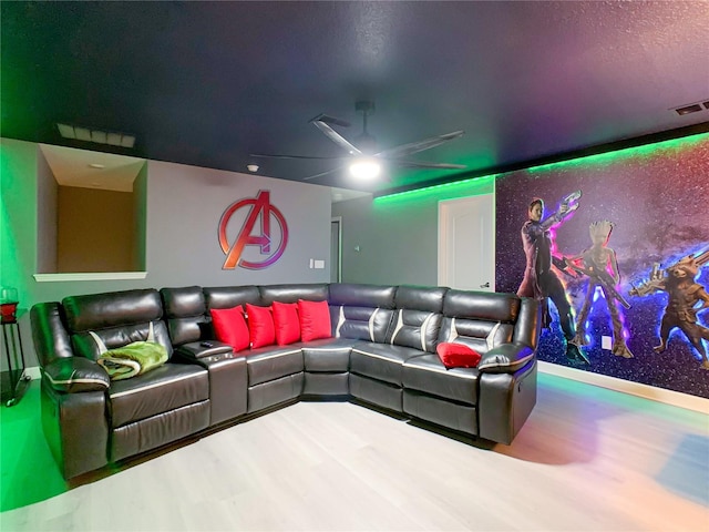 home theater with hardwood / wood-style flooring