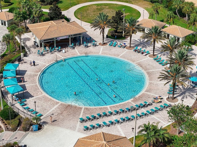 view of swimming pool featuring a gazebo and a patio area