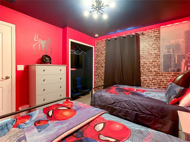 bedroom with brick wall