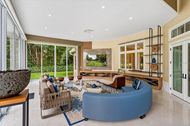 living room featuring french doors