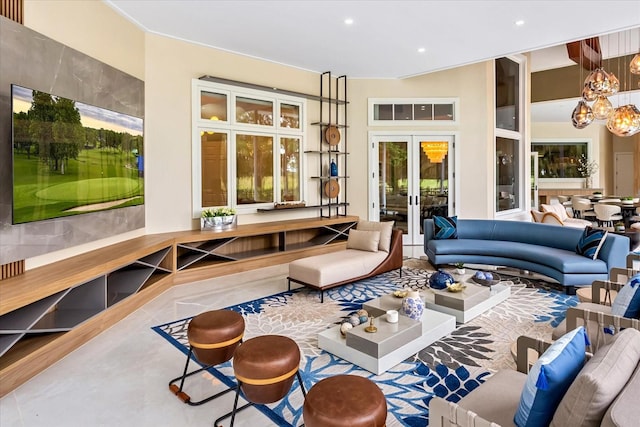 living room with french doors and plenty of natural light