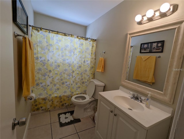 full bathroom with vanity, toilet, tile patterned floors, and shower / bath combo