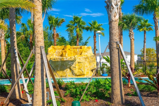 view of play area with fence