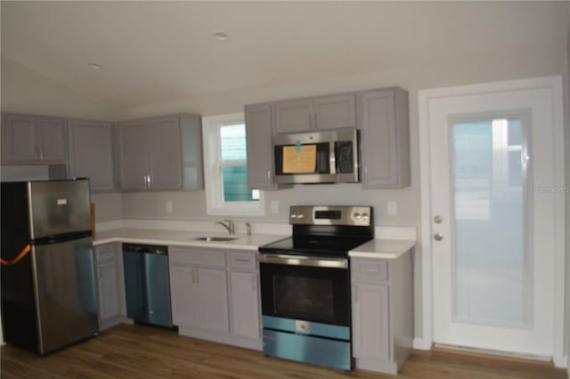 575 2nd St, Oviedo, FL 32765 - kitchen with sink, gray cabinets, dark wood-type flooring, and stainless steel appliances