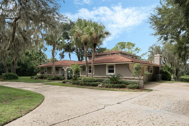 mediterranean / spanish-style house with central AC unit