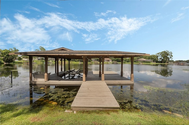 dock area with a water view