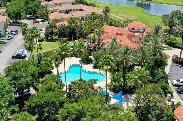 bird's eye view featuring a water view