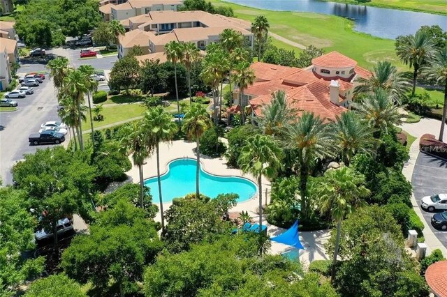 bird's eye view featuring a water view