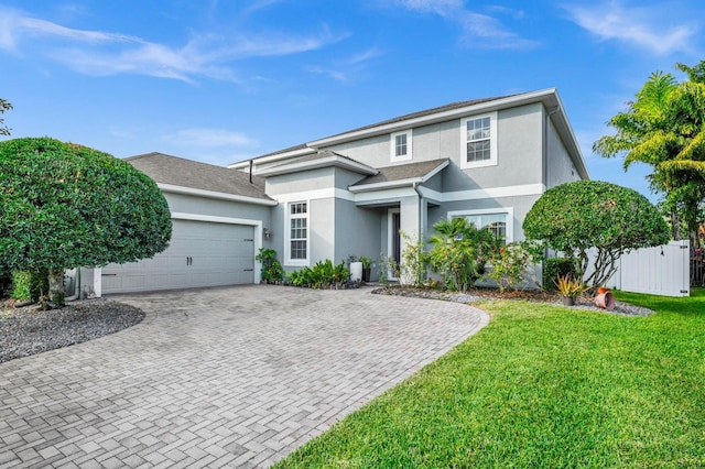 view of front facade with a garage and a front lawn