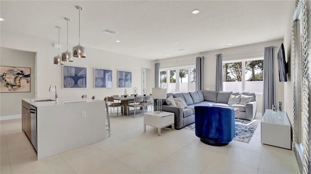 living room featuring sink