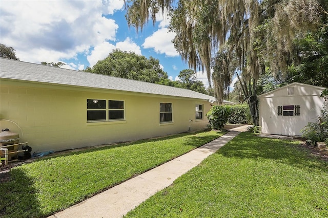 exterior space featuring a shed