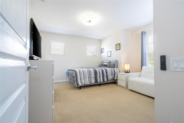 carpeted bedroom with multiple windows