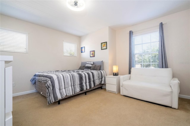 carpeted bedroom with multiple windows