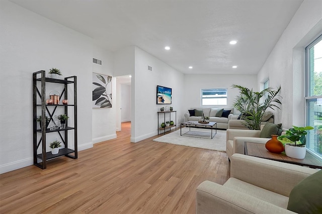 living room with light wood-type flooring