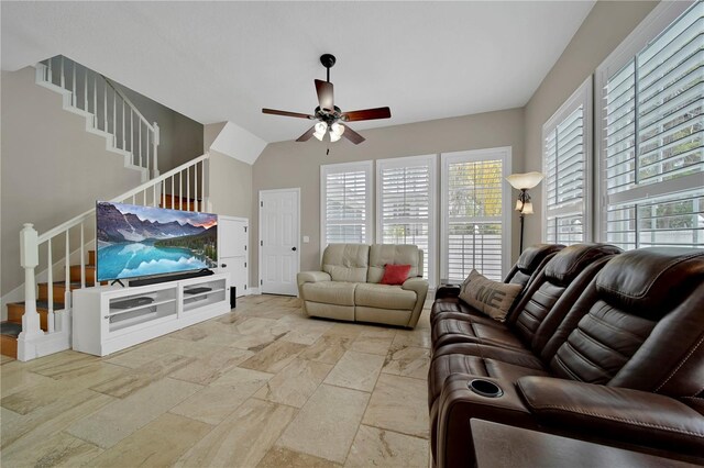 living room featuring ceiling fan