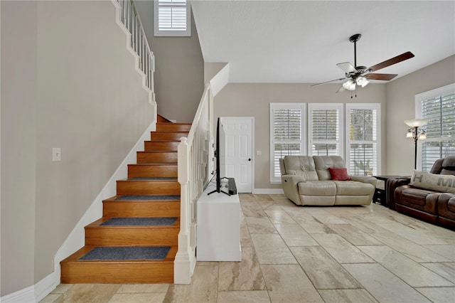 living room with ceiling fan