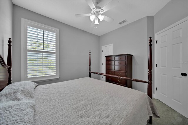 bedroom with carpet flooring and ceiling fan