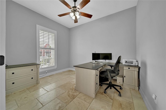 office space with ceiling fan