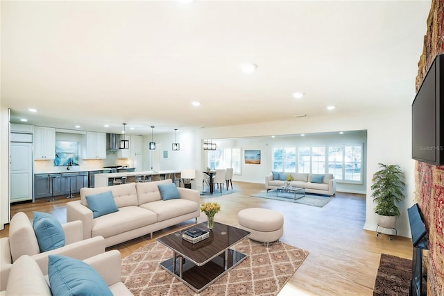 living room with light wood-type flooring