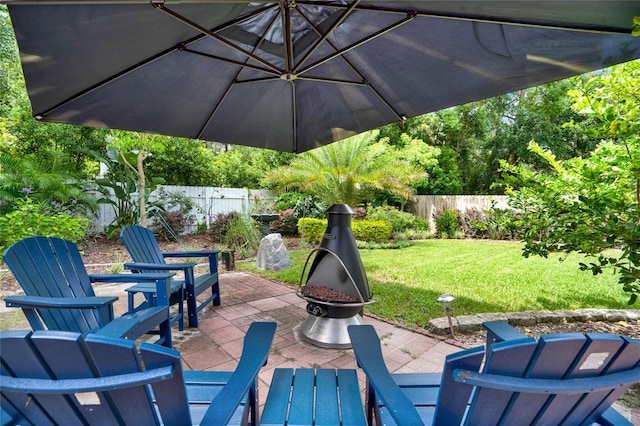 view of patio / terrace with an outdoor fire pit