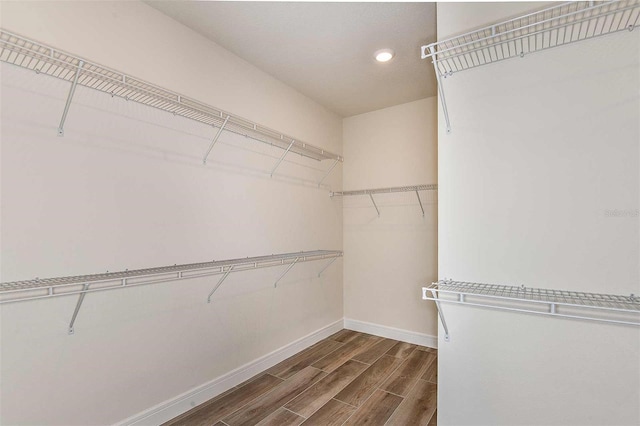 spacious closet featuring dark hardwood / wood-style floors