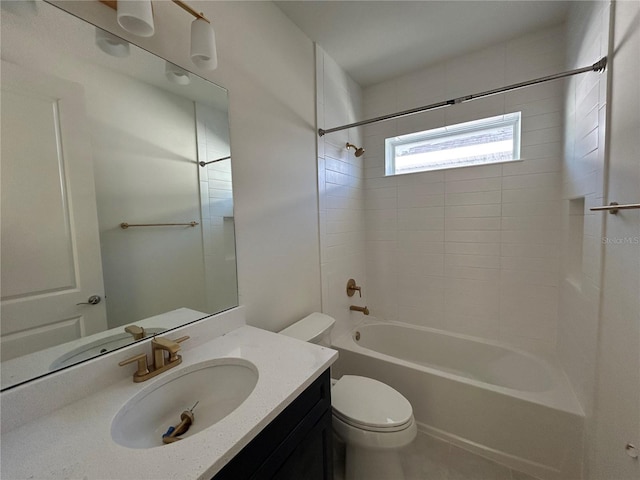 full bathroom featuring shower / tub combination, vanity, and toilet