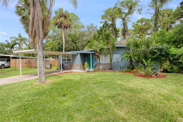 ranch-style house with a front lawn