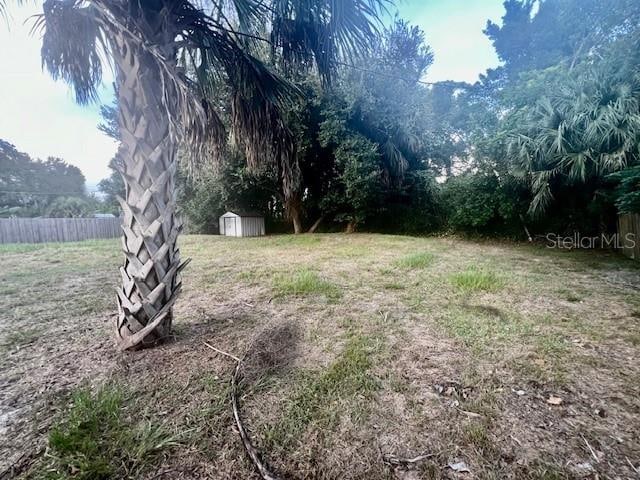 view of yard with a shed