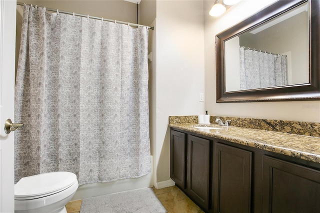 full bathroom featuring vanity, toilet, tile patterned floors, and shower / bath combination with curtain