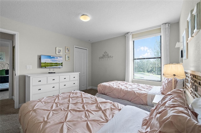 bedroom featuring carpet and a textured ceiling