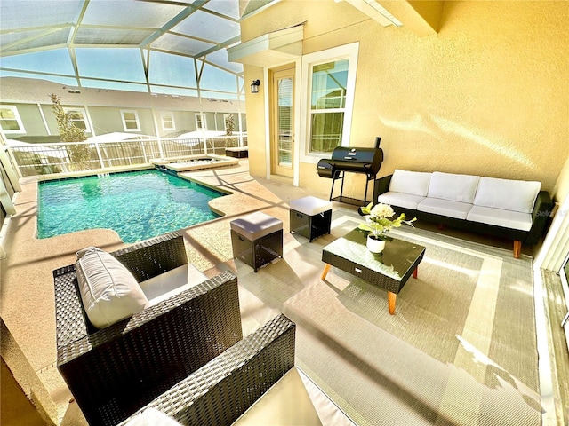 9095 Sommerset Hills Dr, Davenport, FL 33896 - view of pool with a fenced in pool, a lanai, an outdoor living space, and a patio area