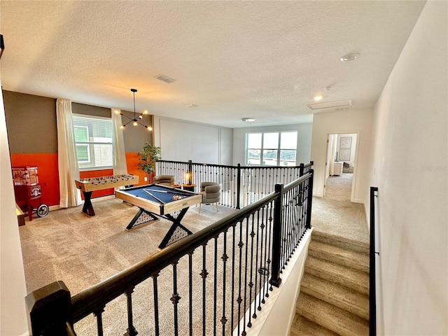 9095 Sommerset Hills Dr, Davenport, FL 33896 - interior space with carpet floors, billiards, a textured ceiling, and a wealth of natural light