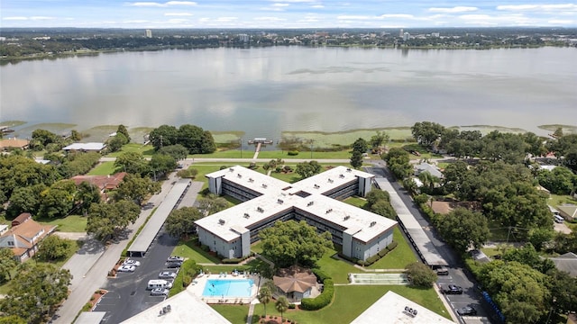 drone / aerial view featuring a water view