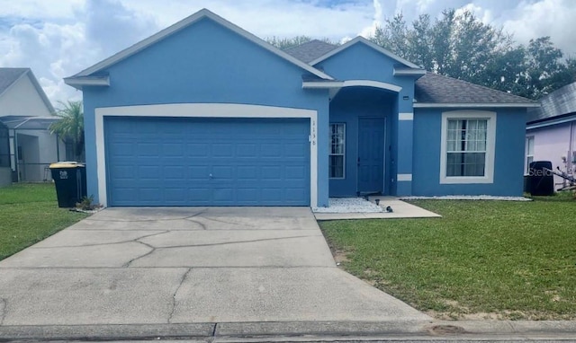 1138 Knollwood Dr, Davenport, FL 33837 - ranch-style home featuring stucco siding, driveway, a front lawn, and a garage