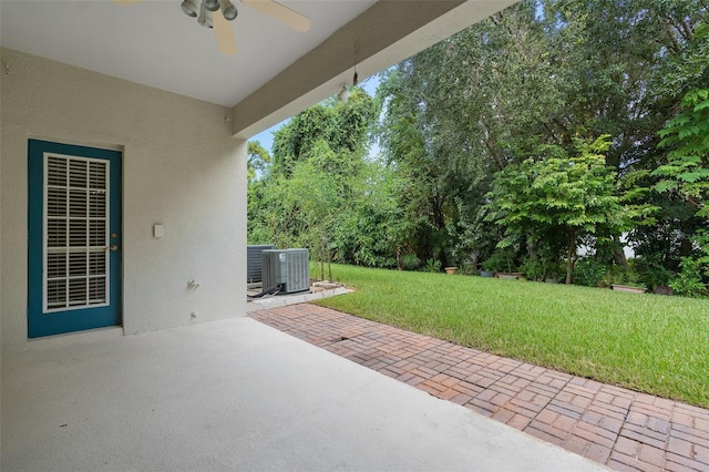 view of patio / terrace featuring cooling unit and ceiling fan