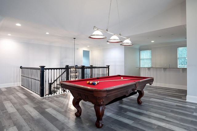 recreation room featuring hardwood / wood-style floors and billiards