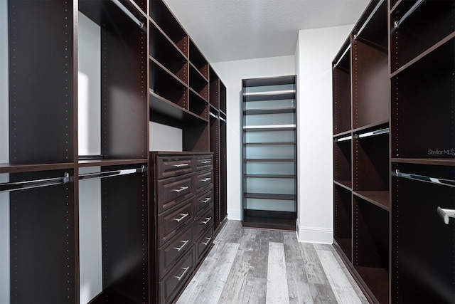 walk in closet featuring light hardwood / wood-style flooring