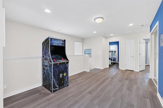 living room with wood-type flooring