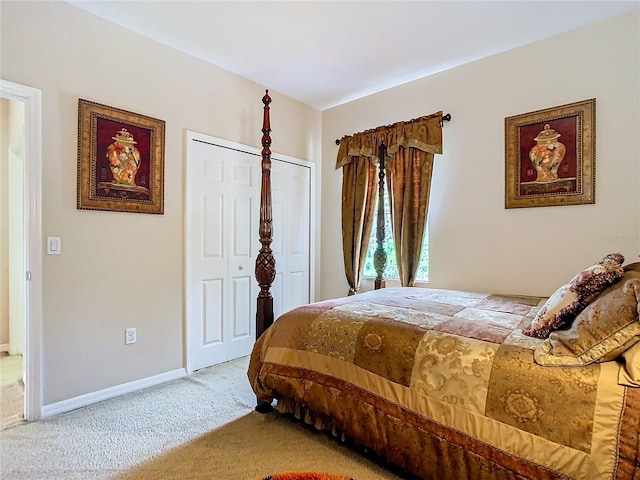 carpeted bedroom with a closet