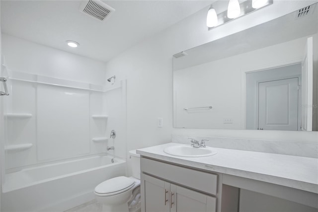 full bathroom featuring shower / bathing tub combination, vanity, and toilet