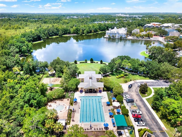 aerial view featuring a water view