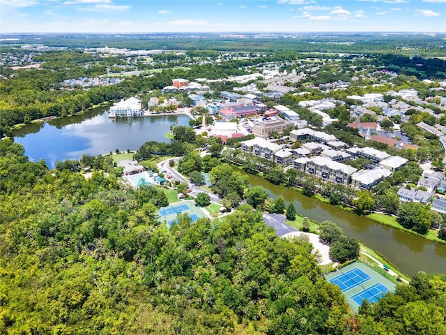 aerial view with a water view and a residential view