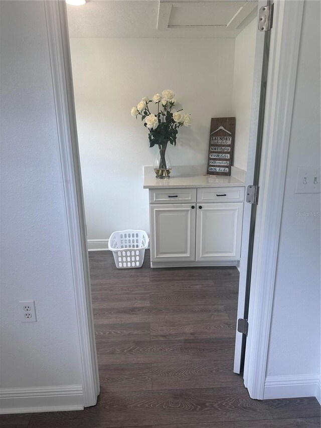 hallway featuring dark wood-type flooring