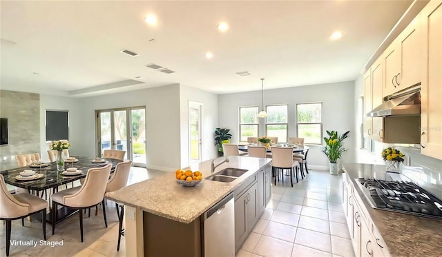 kitchen featuring sink, appliances with stainless steel finishes, an island with sink, and plenty of natural light