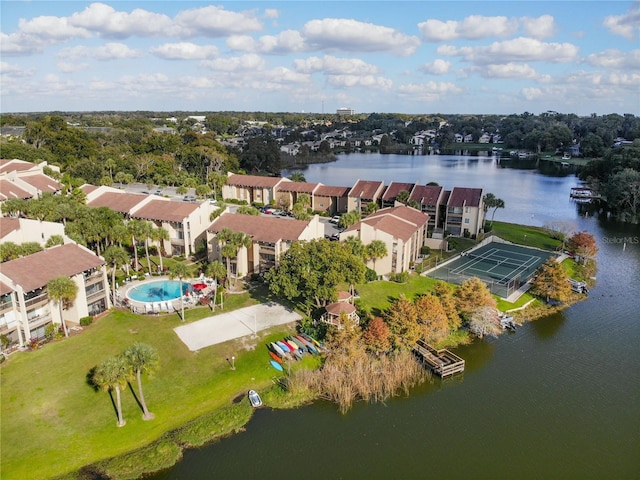 aerial view with a water view